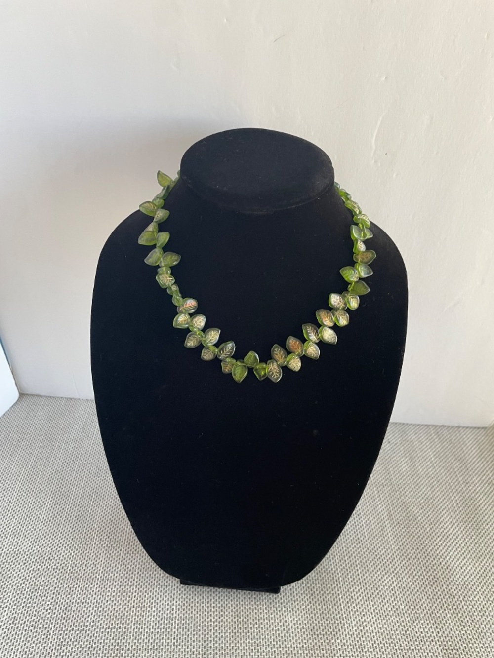 Green Glass Leaf Necklace